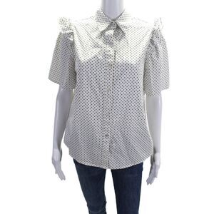 Clu TOO Womens Polka Dot Button Down Shirt White Black Cotton Size Small